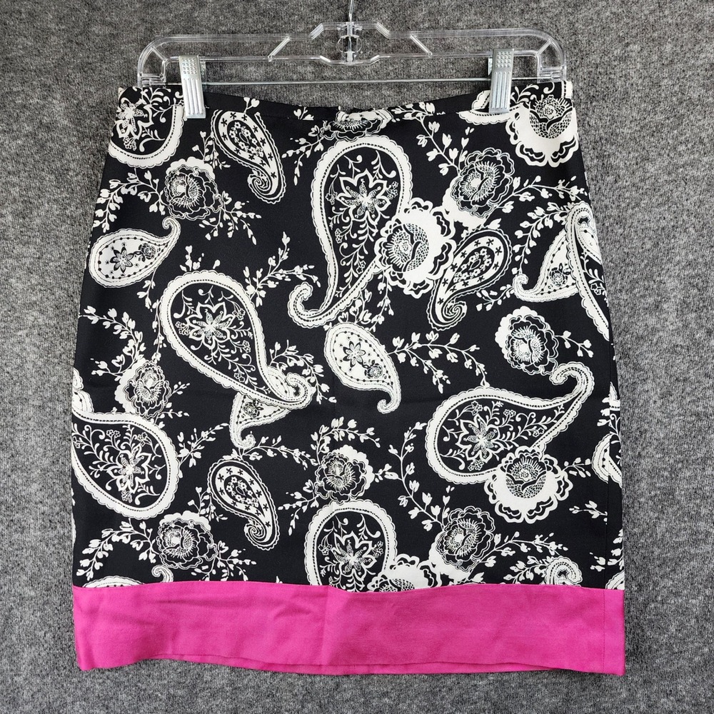 Ann Taylor Loft Skirt Women 6 Pencil Black White Pink Paisley ID8160A EUC